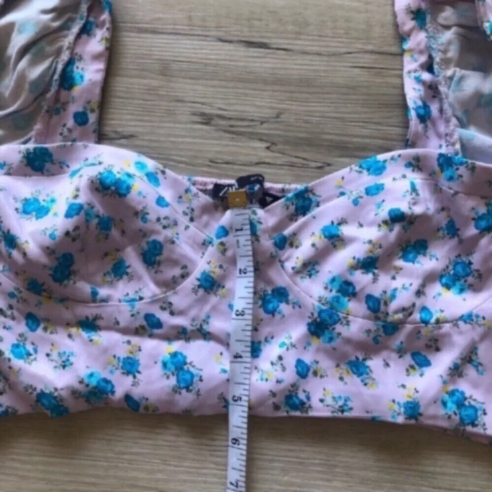 Zara White and Blue Puff Sleeve Crop Top - Picture 9 of 11